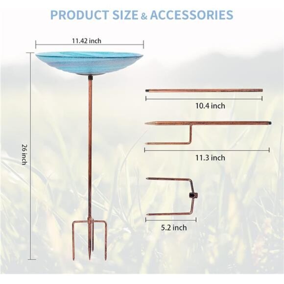 Outdoor BirdBath Glass Bird Bath Garden Bird Feeder with Metal Stake - Picture 3 of 8